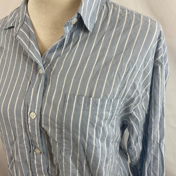 Marine Layer Blouse XS Blue White Stripe Button Front Long Sleeve - Picture 6 of 12